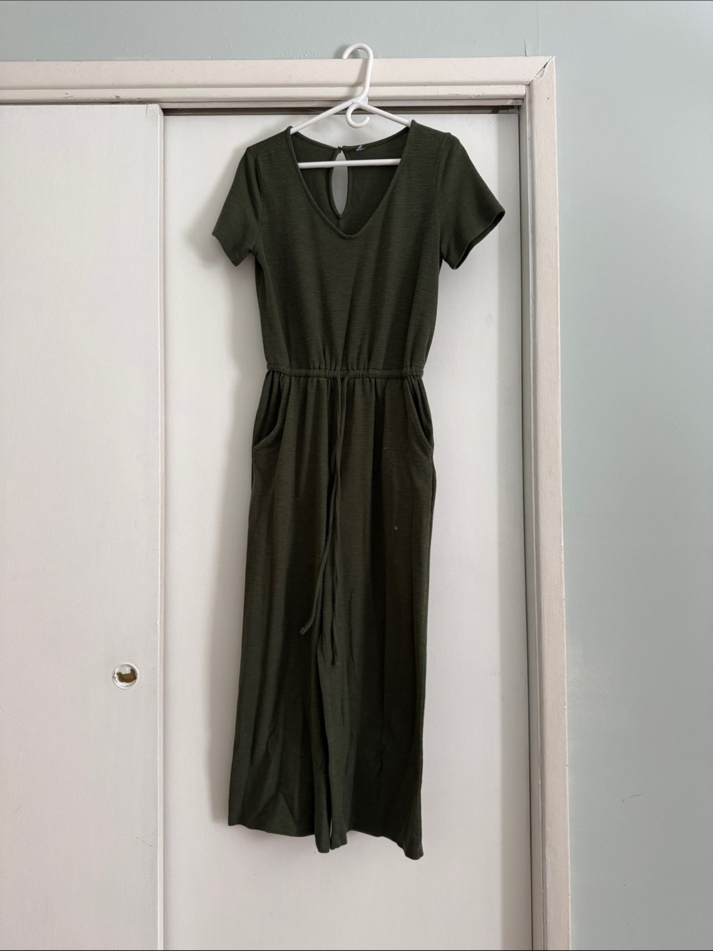 Old Navy Olive Green Short-Sleeve Drawstring Jumpsuit